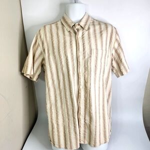 Red Camel Vintage Quality Mens Large Shirt Striped Button Up Short Sleeve
